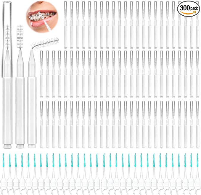 Lezmarket 300PCS Interdental Brushes for Braces, Soft and Bendable Dental Brush for Orthodontic Braces, Braces Cleaner Brush Tooth Pick Teeth Flossers Brushes for Teeth (White)