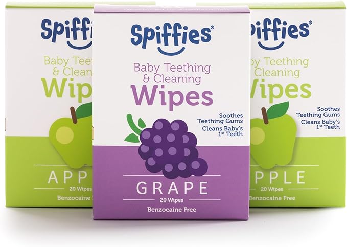 Baby Teeth Wipes - Apple & Grape Flavor Variety, Xylitol-Enriched Baby Gum Cleaner & Dental Wipes for Teething Relief and Teeth Cleaning - Safe for Infants & Toddlers, 20 Count (Pack of 3)