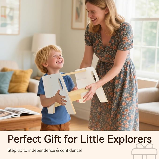 Wingyz Toddler Step Stool with Handles, Wooden Step stools for Kids, Durable 3-Level Height Adjustable Stepstool for Bathroom Sink, Kitchen, Bedroom,Potty Training