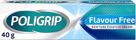 Poligrip Denture Adhesive Fixative Cream, Adhesive Flavour Free for Strong All-Day Hold of dentures, 40g