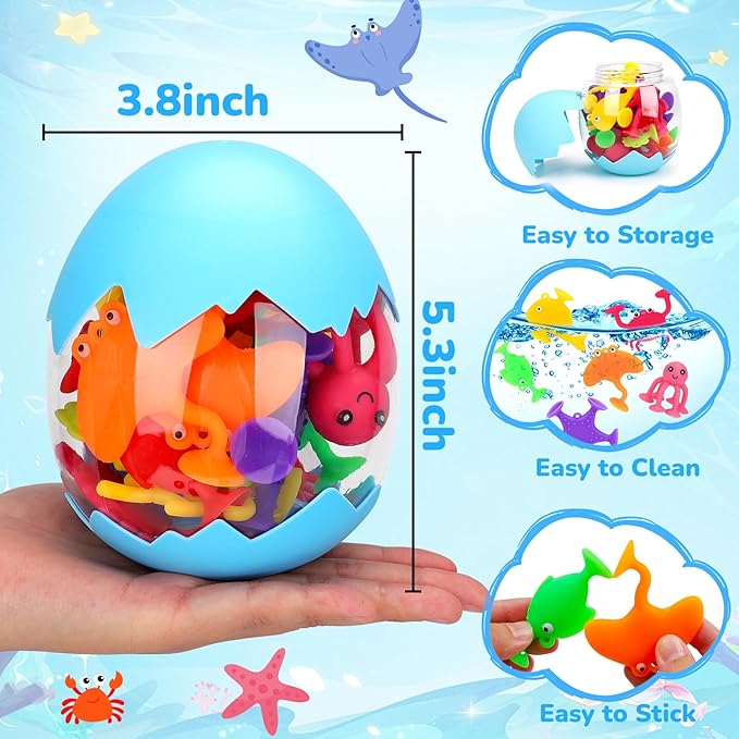 Toddler Suction Cup Bath Toys, Ocean Animal Bath Toys for Kids Ages 3-5 4-8 No Hole Mold Free Bathtub Window Building Toys Christmas Stocking Stuffers for 3 4 5 Year Old Boys Girls Birthday Gifts