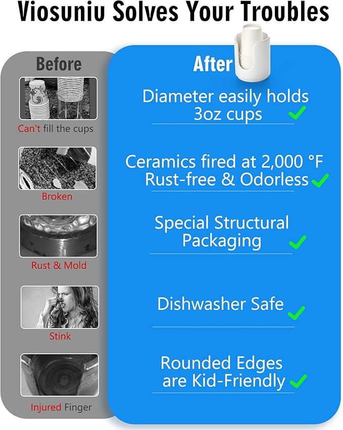 3 oz Original Ceramic Bathroom Cup Dispenser with 5 PLA Paper Cups, Bathroom Essential Accessories for Mouthwash Holder on Bathroom Vanity Countertops (1 Pack, Black)