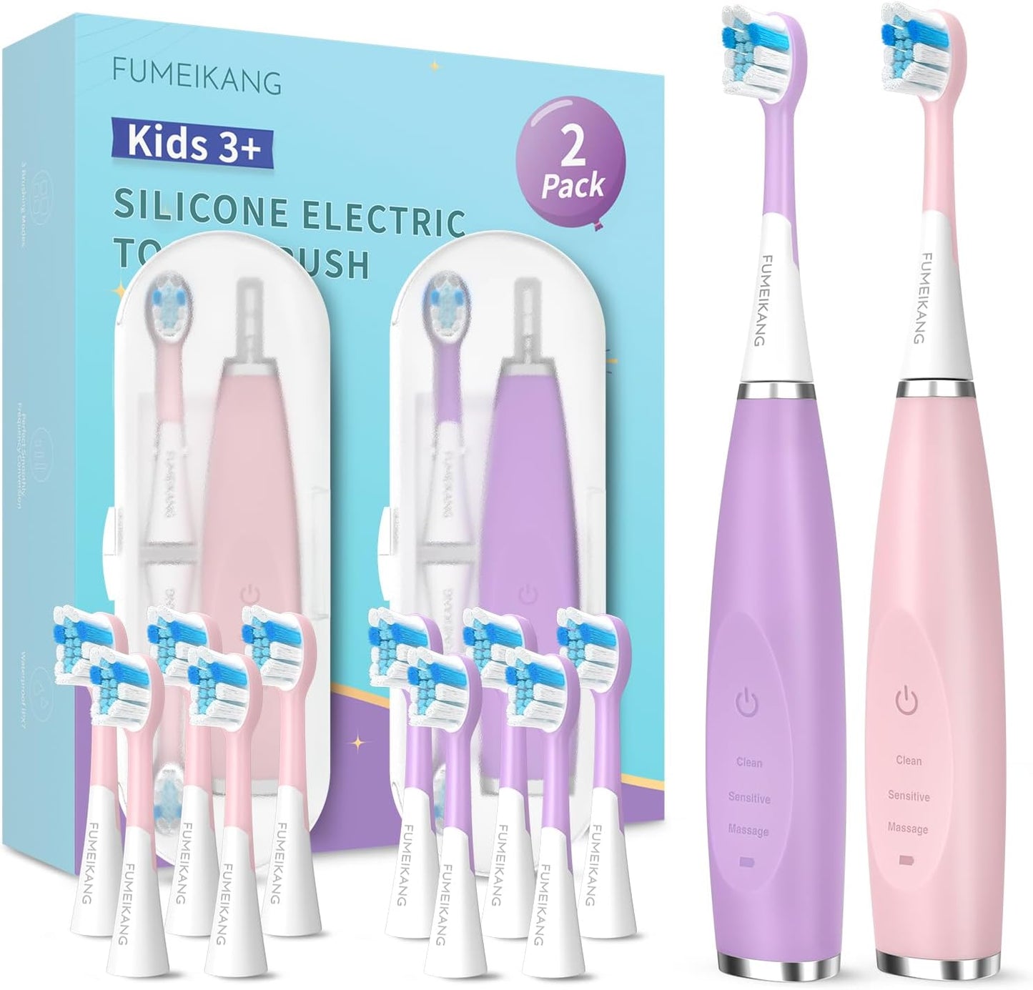 Kids Electric Toothbrushes 2 Pack Smart Sonic Toothbrush for Boys and Girls 3 4 5 6 7 8 9 10 11 12 (Purple+Pink, 2 Pack)