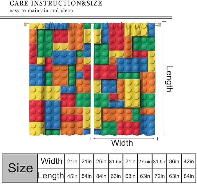 Kids Building Blocks Toy Curtains Children's Room Abstract Outline Colorful Plastic Toys Geometric Bricks Print Curtains for Boys Girls Nursery Curtains 63x63 Inches 2 Panels