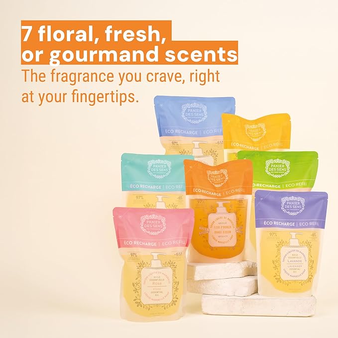 Panier des Sens - Liquid Hand Soap Refills - Provence Foaming Hand Soap Refill - French Moisturizing Hand Wash with Coconut Oil - Kitchen & Bathroom - 97% Natural - 34 Fl.oz