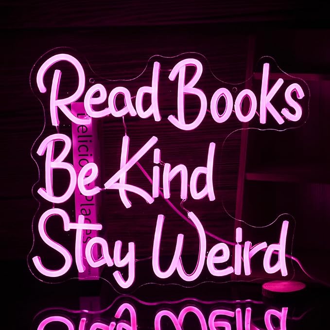 Read Books Be Kind Stay Weird Neon Sign USB Powered Pink Words LED Light Up Sign for Wall Decor Dimmable LED Read Kind Neon Light for Reading Room Bookstore School Library Book Lover Gifts