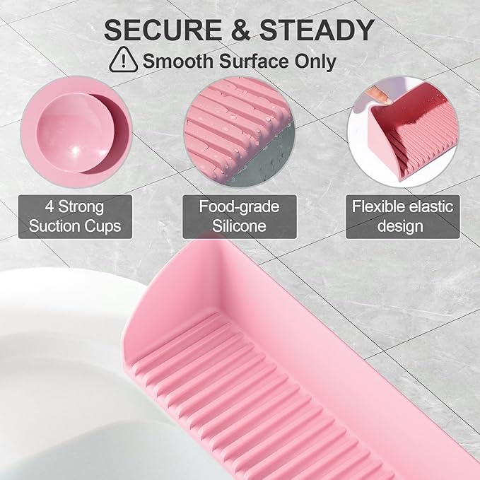 Tub Splash Guard for Kids - Silicone Tub Water Splash Guard with 4 Suction Cups for Kitchen Sink, Bath Toy Tray Holder, Tub Shelf for Kids, Bathroom Accessories for Children & Toddler, 1Pack, Pink
