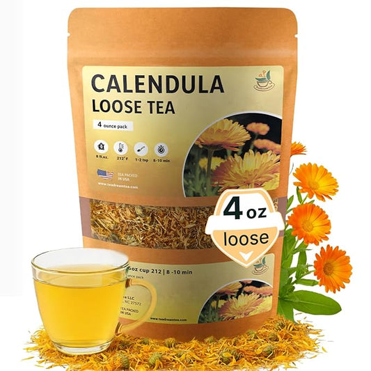 Calendula Loose Tea – 4 oz Size - Marigold & Dried - Calendula Tea Bulk Flowers Gluten-Free and Caffeine-Free Herbal tea for Relaxation, Wallness, From Real Flowers with Smooth Taste