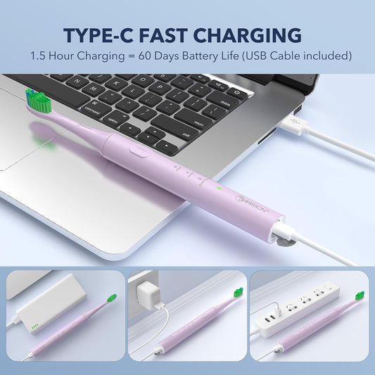 ARISSON Sonic Electric Toothbrush for Adults and Kids, 40,000 VPM Power Toothbrush, 1.5H Fast Charge Ultrasonic Electric Toothbrushes with 2 Minutes Smart Timer, Cotton Candy