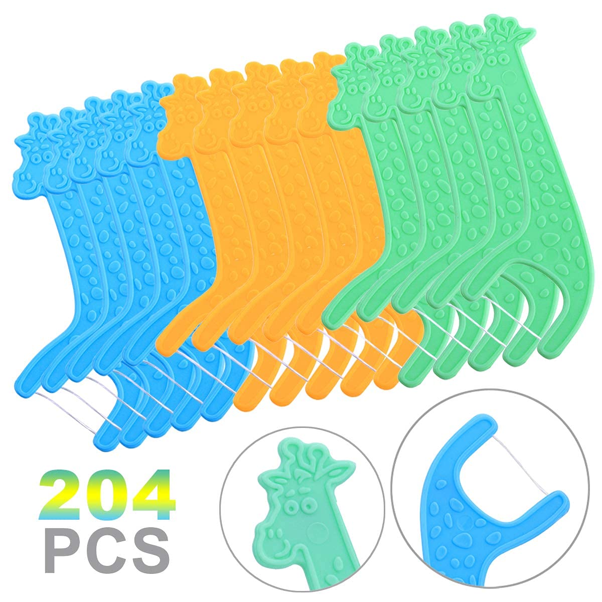 FAMILIFE Kid's Dental Floss Picks, Unflavored Tooth Pick Flossers Children with Portable Travel Cases Refills Pack, 204 Pcs