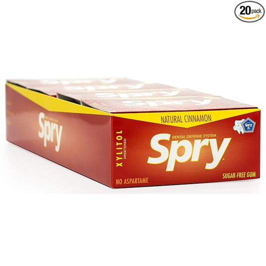 Spry Fresh Natural Xylitol Chewing Gum Dental Defense System - Aspartame-Free, Sugar-Free, Non-GMO, Gluten-Free (Cinnamon, 10 Count Blister Cards - Pack of 20)