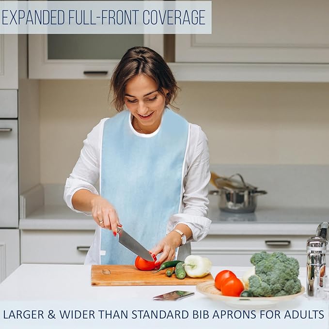 3 Pack Terry Cloth Bibs for Adults, Seniors, Special Needs, and Hospice or Personal Care with Built-In Crumb Catcher and Clothing Protector, Washable and Reusable