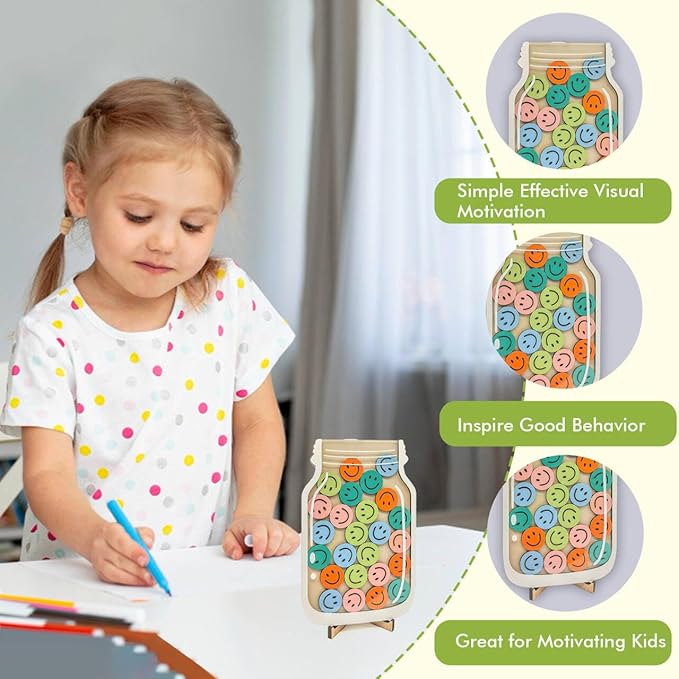Reward Jar for Kids 25 Tokens Smiley Face Class Reward Jar Compliment Jar for Classroom Home Back to School Gifts for Students