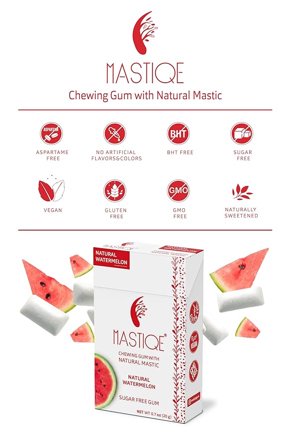 Mastiqe Sugar Free Hard Chewing Gum with Natural Mastic (Watermelon, 20 Count)