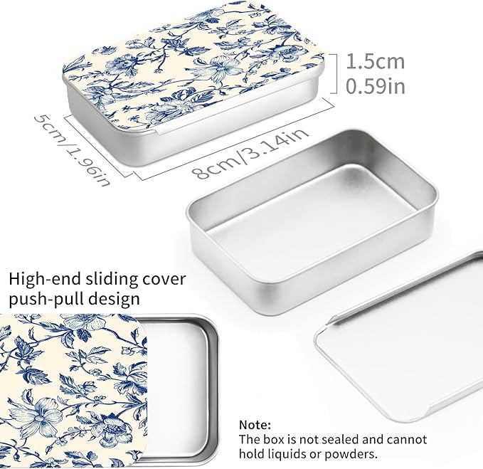 Portable Dental Floss Case, Refillable Cute Travel Floss Dispenser for Men & Women, Pocket Travel Floss Picks Case for Purse, Backpack, Bag Blue Vintage Floral