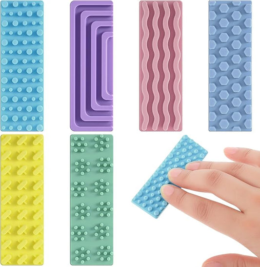 Ireer 6 Pcs Set of Silicone Sensory Strip Gifts for Christmas Stocking Stuffers Adhesives Anxiety Stickers Mental Health Stickers Fidget Textured Toys Calm Items Anxiety Relief for Adult Desk,Pastel