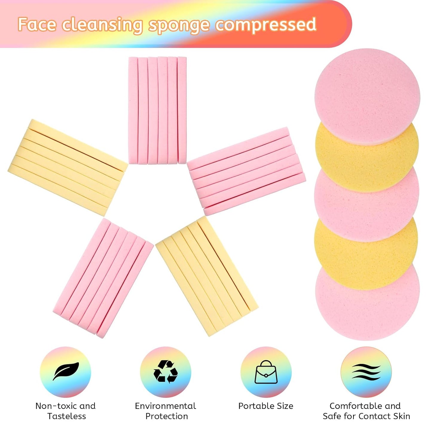 120 Pcs Facial Sponge Compressed, Luxiv Face Cleansing Sponge Estheticians Compressed Makeup Facial Sponge Round Wash Face Sponges for Women Compress Exfoliating Removal Sponge (Pink+Yellow)