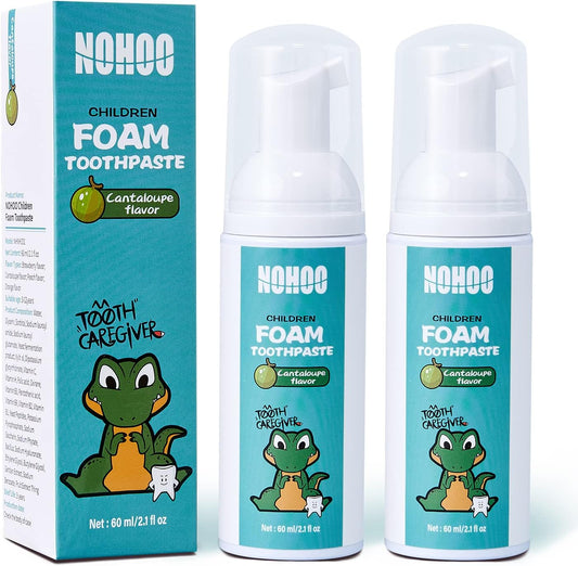 NOHOO Fluoride Free Foam Toothpaste Kids Cantaloupe,Natural Training Toothpaste for Baby Toddler Children Oral Cleaning and Cavity Protection(2 Pack