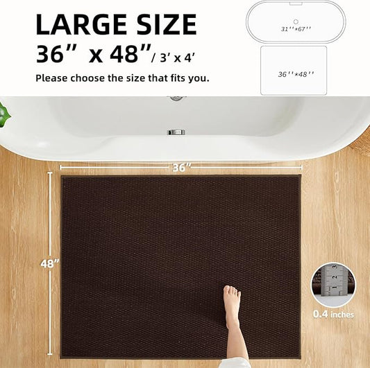 Large Bathroom Rugs Non Slip Washable Bath Rugs Super Absorbent Bathroom Rug Thin Quick Dry Low Pile Bath Mats, Brown 36"x48"