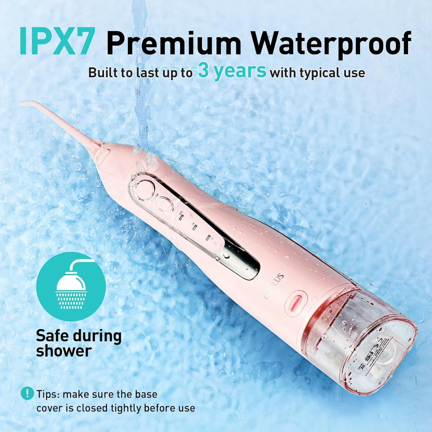 COSLUS Water Dental Flosser Teeth Pick: Portable Cordless Oral Irrigator 300ML Rechargeable Travel Irrigation Cleaner IPX7 Waterproof Electric Flossing Machine for Teeth Cleaning C20(F5020E) Pink