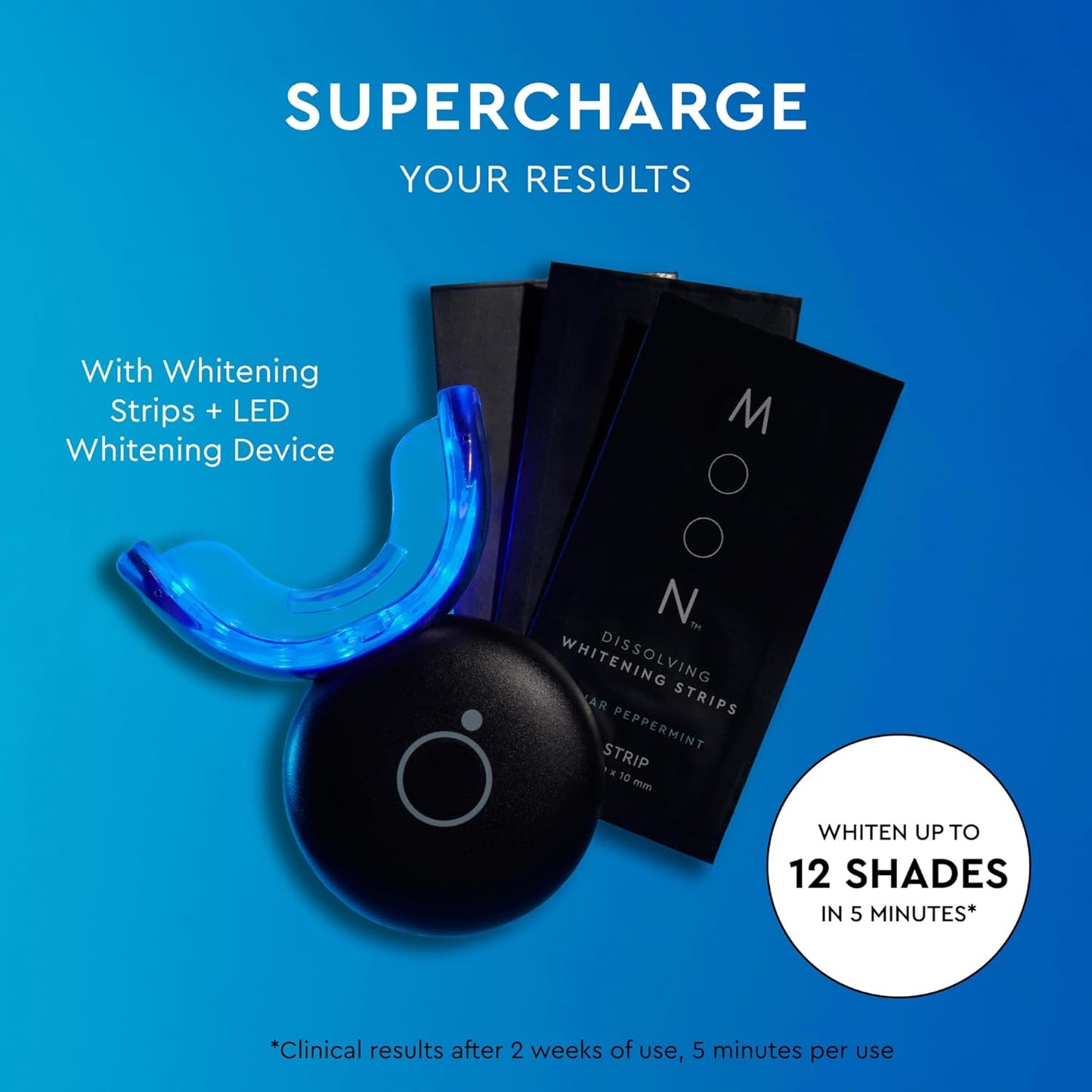 MOON Dissolving Teeth Whitening Strips, 14 No Rinse White Strips, Peppermint, Hydrogen Peroxide & Essential Oils, Whiten Sensitive Teeth up to 7 Shades in 2 Weeks, Travel Essentials, Vegan Oral Care