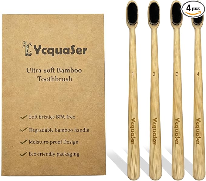 Extra Soft Bamboo Toothbrush,Natural Soft Toothbrushes for Adults,Micro Nano10000 Bristles Toothbrushes for Sensitive Gum,Fully Biodegradable,4 Pack