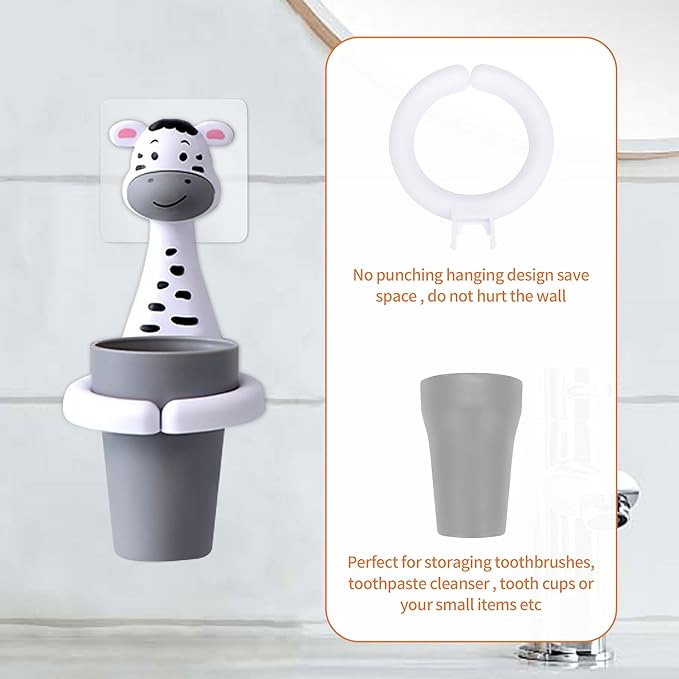 Kids Toothbrushes Holder Animal Tooth Cup Holder Wall Mounted Sucker Toothpaste Storage Set Cute Household Toothpaste Rack Mouthwash Cup Rack for Children,No Punching Shelf Bracket with Cup
