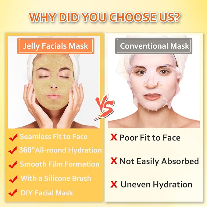 Jelly Mask Powder for Facials Care,Turmemic Jelly Face Mask,Professional Peel Off Rubber Mask, with Double-ended Silicone Brush,23 Fl Oz