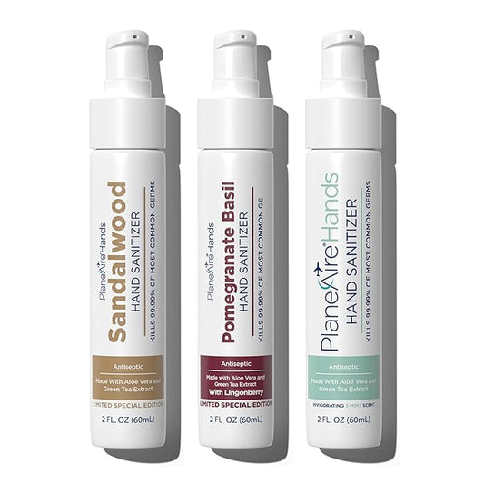 Warm & Cozy Limited Edition Holiday Variety 3pk Hand Sanitizer | Sandalwood and Pomegranate Basil Lotions, 3-Mint Gel | Travel Size | Made with Aloe Vera & Essential Oils | Rich in Vitamin E