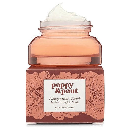 Poppy & Pout Pomegranate Peach Overnight Lip Mask – Natural Lip Care with Shea Butter & Beeswax – Cruelty Free, Recyclable Glass Jar (0.65 oz)