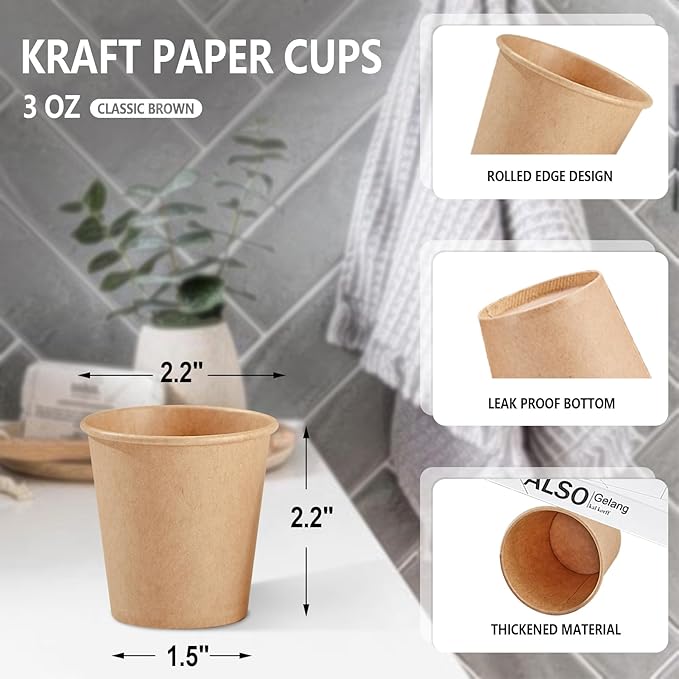 SIUQ 400 Pack 3 oz Kraft Paper Cups, Disposable Bathroom Cups, Mini Mouthwash Cups, Hot/Cold Beverage Drinking Cup for Gargle Espresso Juice Medicine (Brown)