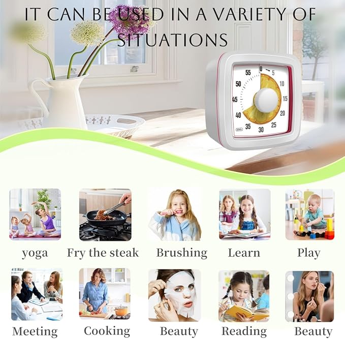 Kids Visual Timer for Kitchen,Classroom,Cooking,Learning,Bedroom,Office, 60-Minute Countdown Pomodoro Timer for Kids with Autism ADHD (Orange Style)