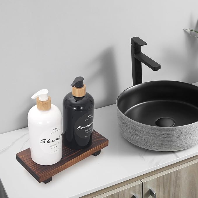 Small Bathroom Counter Organizer Tray Wooden Pedestal Stand for Display Decor Farmhouse Wood Risers Soap Dish Dispenser Holder for Kitchen Sink Tray Modern Bathroom Vanity Accessories Decorative trays