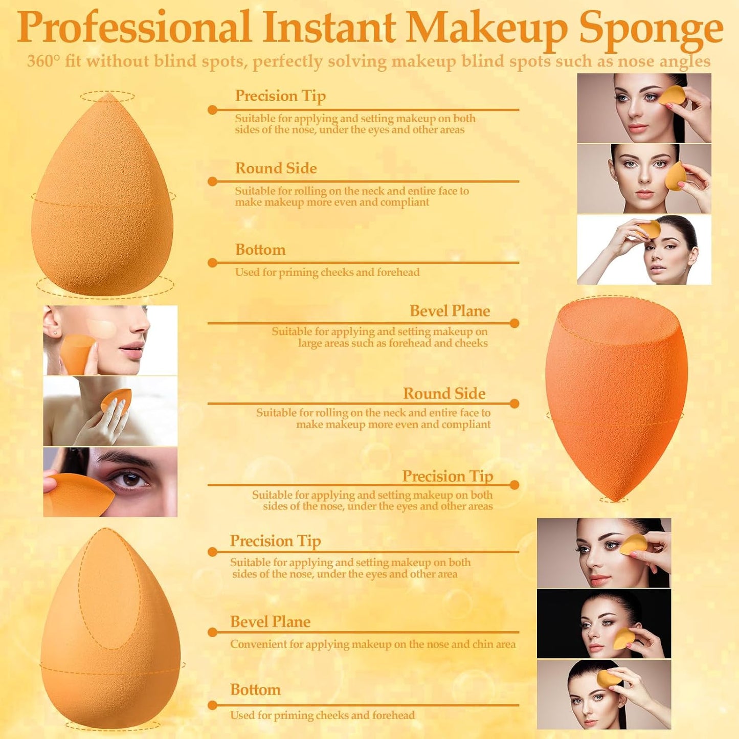 14 Pcs Makeup Sponge Set,Beauty Sponges Blender with 4 Pcs Powder Puff and 4 Pcs Mini Make up Sponges Birthday Gift,Mother's Day Gift for Women Liquid,Foundation,Powder,Concealer,Cream(Orange)