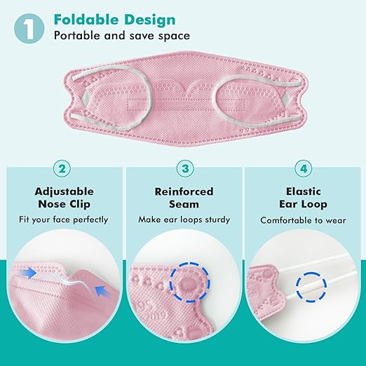 LEMENT KN95 Face Masks - 100 Pack Breathable Comfortable Disposable Masks For Adult, Filter Efficiency≥95%, Elastic Ear Loops, Pink