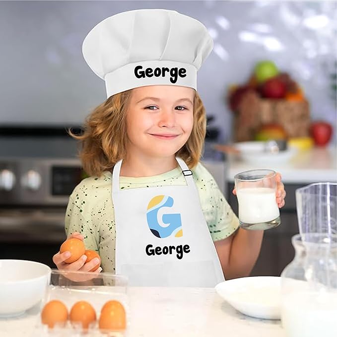 Personalized Kids Apron for Cooking with Chef Hat, Toddler Apron for Girls and Boys, Baking & Painting, Christmas, Birthday Gift For Children