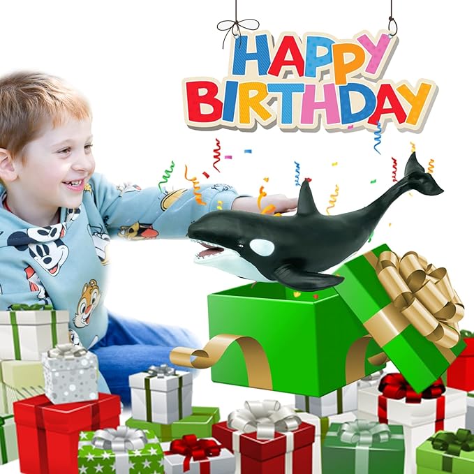 Gemini&Genius Nautical Shark Toy Killer Whale Action Figure, Bathtub Toy, Black, 16 Inches