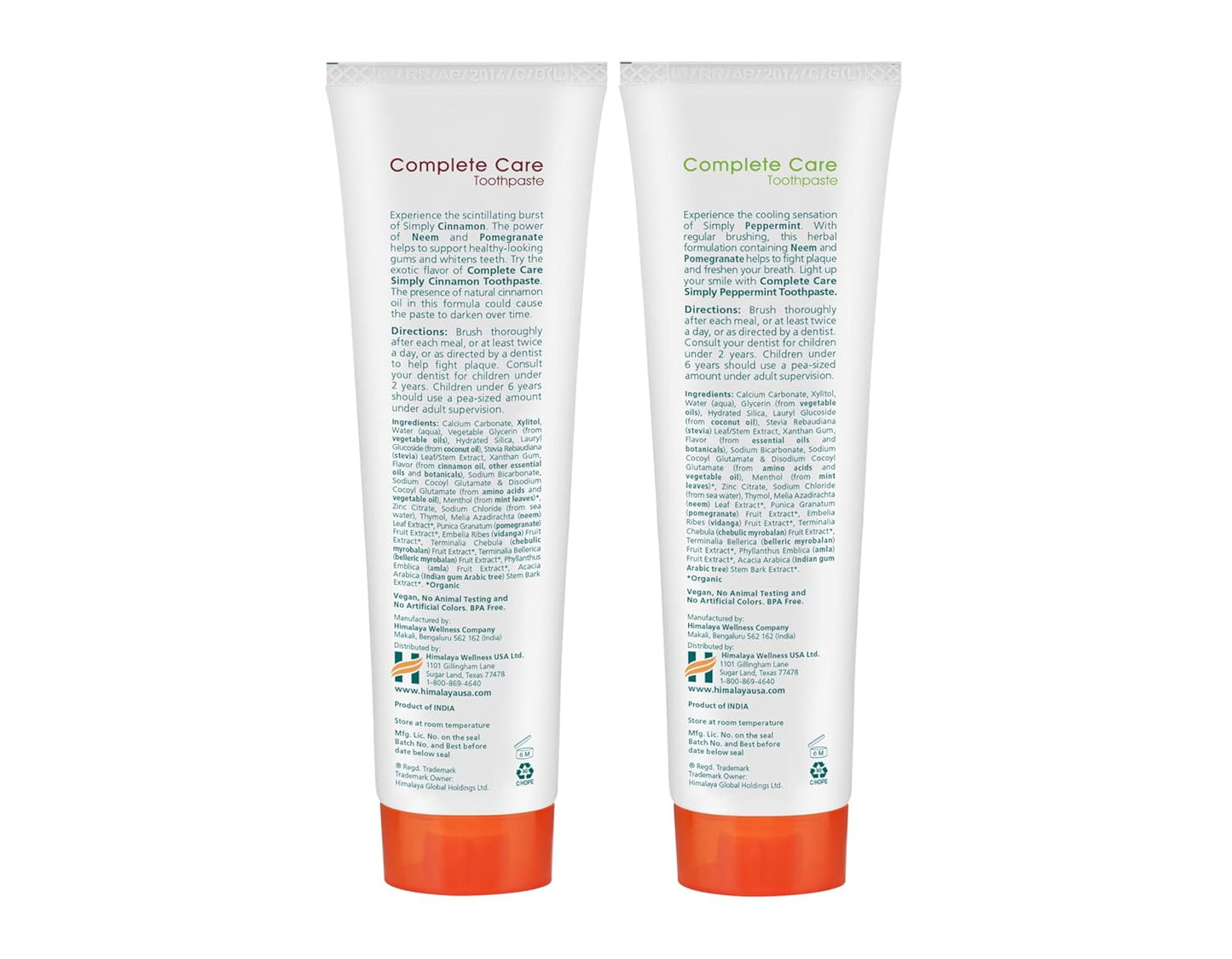 Himalaya Botanique Complete Care Toothpaste, Herbal, Variety Pack, Peppermint and Cinnamon Flavor, Fights Plaque, Freshens Breath, Fluoride Free, No Artificial Flavors, SLS Free, Cruelty Free, 5.29 Oz