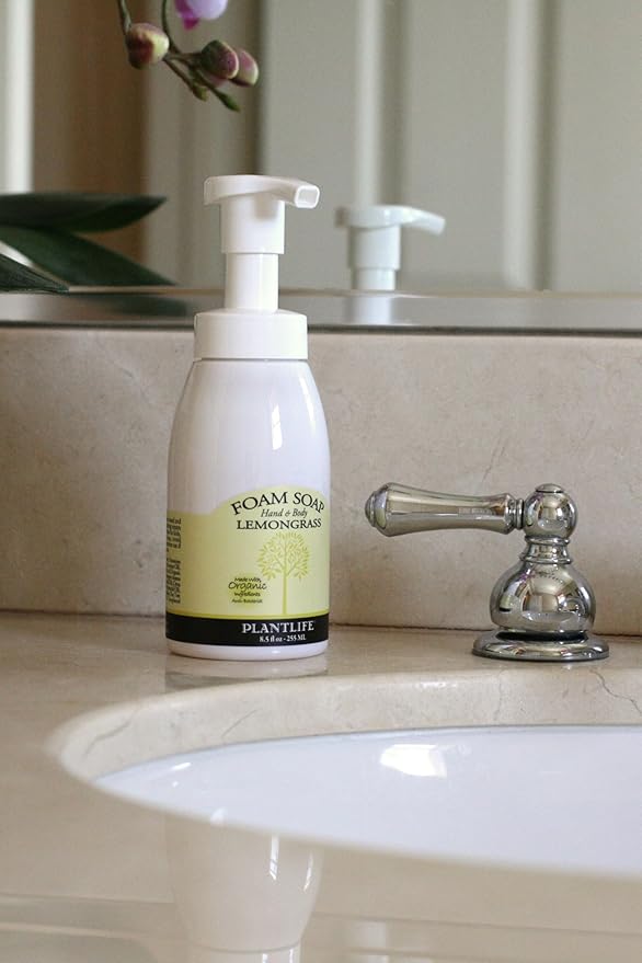Plantlife Lemongrass Foam Soap - Gentle, Moisturizing, Plant-based Foam Soap for All Skin Types - For use as a Hand & Body wash, Shaving Cream, and Foaming Fun for Kids - Made in California 8.5 oz
