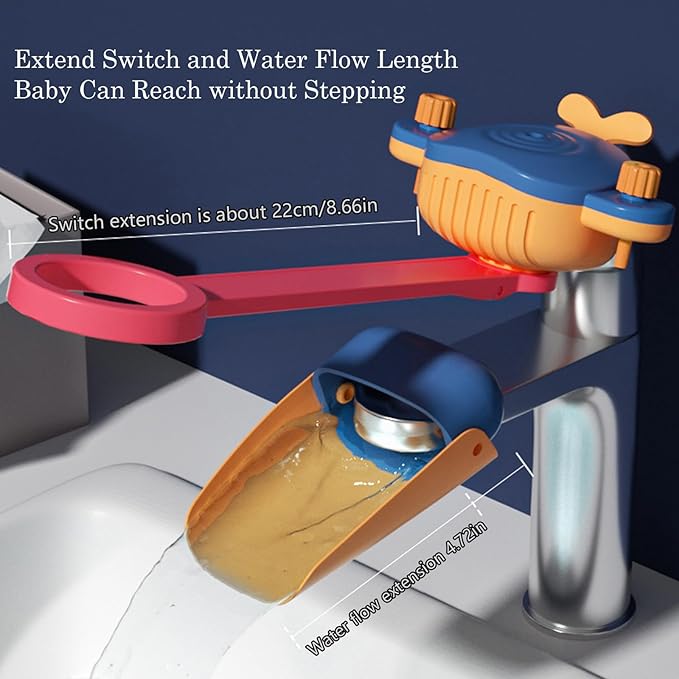 Faucet Handle Extender Set, Faucet Extender for Kids Child Sink Extender Kids Hand Wash Helper Faucet Extender for Bathroom Sink-Blue Yellow