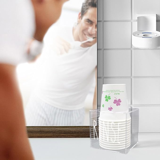 Transparent Acrylic Dixie Cup Dispenser, Disposable Paper Cup Dispenser Storage Holder, 3/5 oz Dixie Cup Holder, Bathroom Paper Cup Rinse Organizer, Disposable Cup Caddy, Water Dispenser Cup Holder