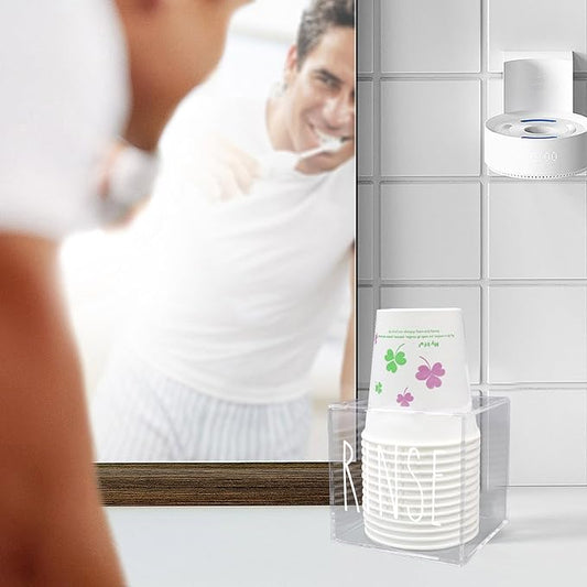 Transparent Acrylic Dixie Cup Dispenser, Disposable Paper Cup Dispenser Storage Holder, 3/5 oz Dixie Cup Holder, Bathroom Paper Cup Rinse Organizer, Disposable Cup Caddy, Water Dispenser Cup Holder