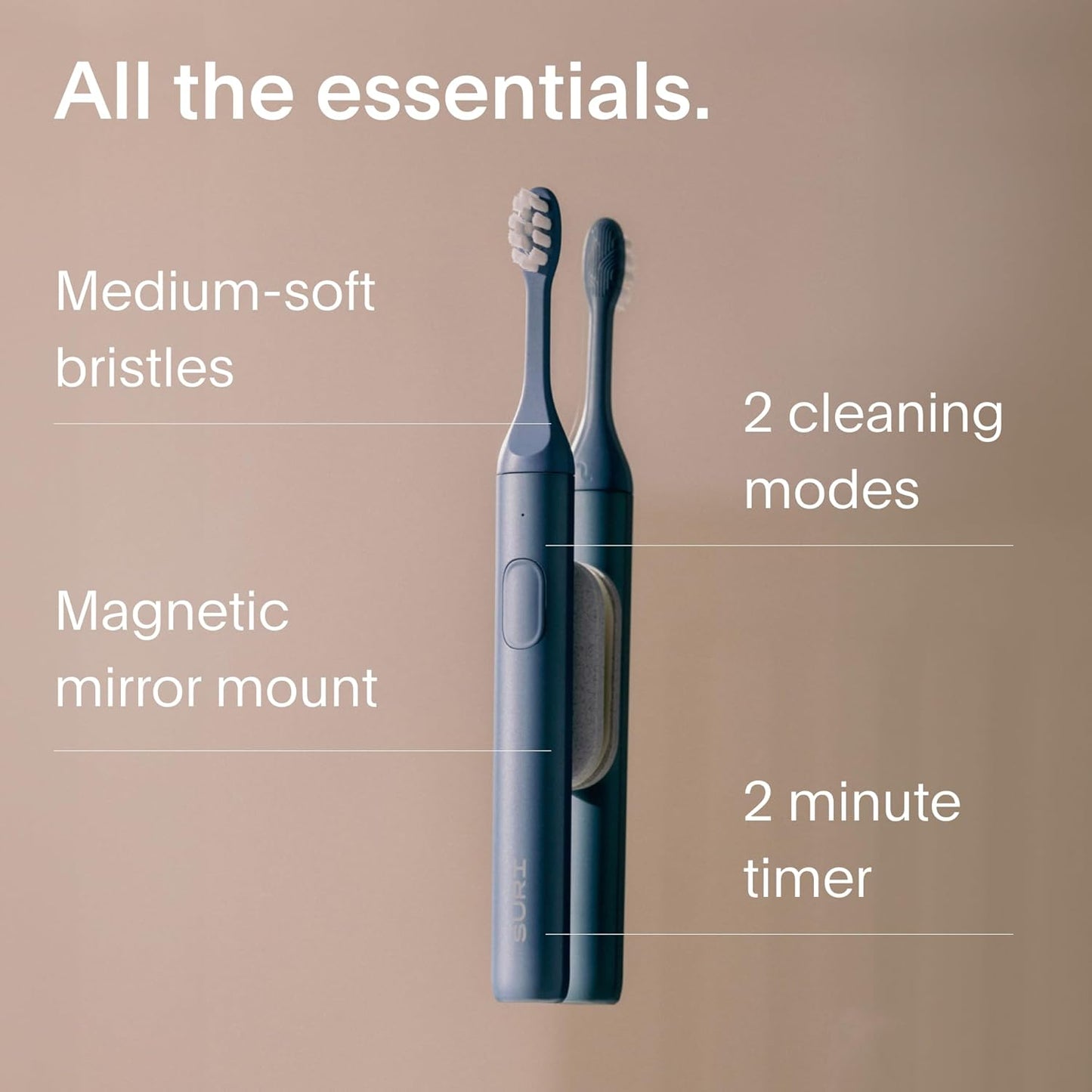 SURI 1.0 Sonic Electric Toothbrush | 1 Month+ Battery | Designed in California | Sustainable Electric Toothbrush for Adults | Travel Toothbrushes | Tooth Brush | Blue