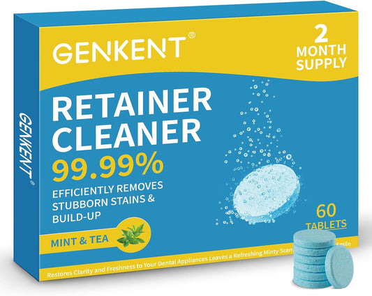 GENKENT Retainer Cleaner Tablets for Invisalign, Mouth Guard, Night Guard and More Dental Appliances, 60 Denture Cleaning Tablets