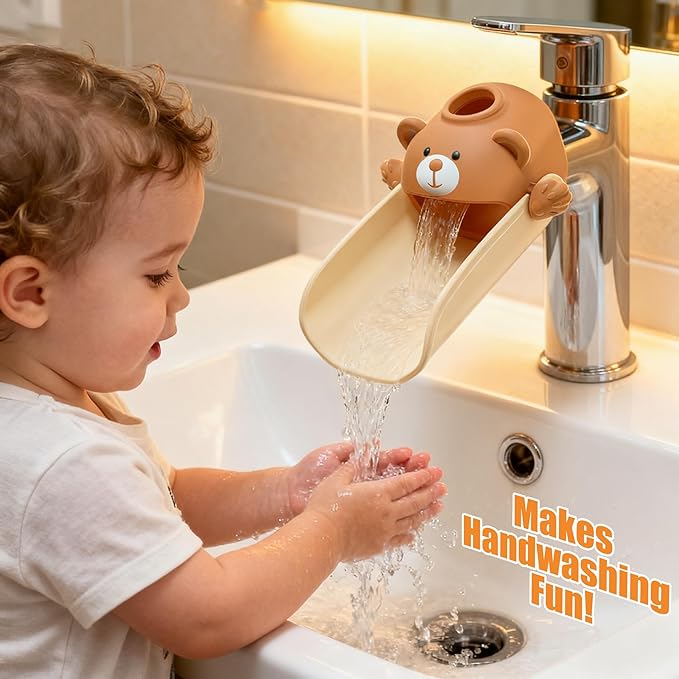 Skyroku Faucet Extender for Toddlers, Sink Extenders with Temperature Sensitive for Kids Hand Washing Sink Faucet Extension,Suitable for Bathroom Sink, Kitchen,Bathtub (Brown)