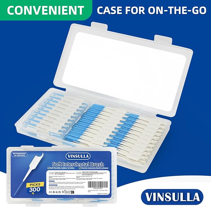 Dental Floss Picks for Teeth Cleaning, Easy to Use Disposable Interdental Brushes with Convenient Carry Case (Blue, 300 Count)