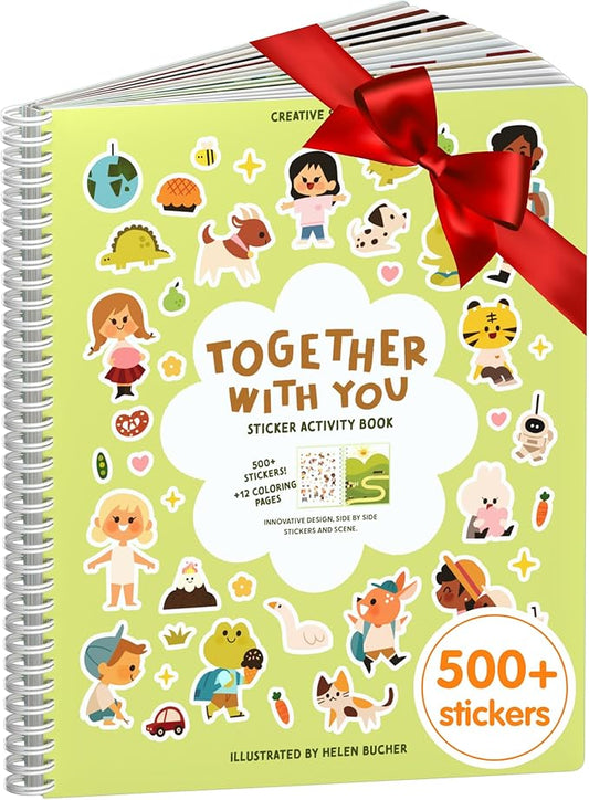 Together with You Sticker + Coloring Book (500+ Valentine's Stickers for Kids & 12 Coloring Pages) Side by Side Activity Book, Fun Road Trip Activity, Cute Craft for Boys & Girls Ages 2-4 4-8, 8-10