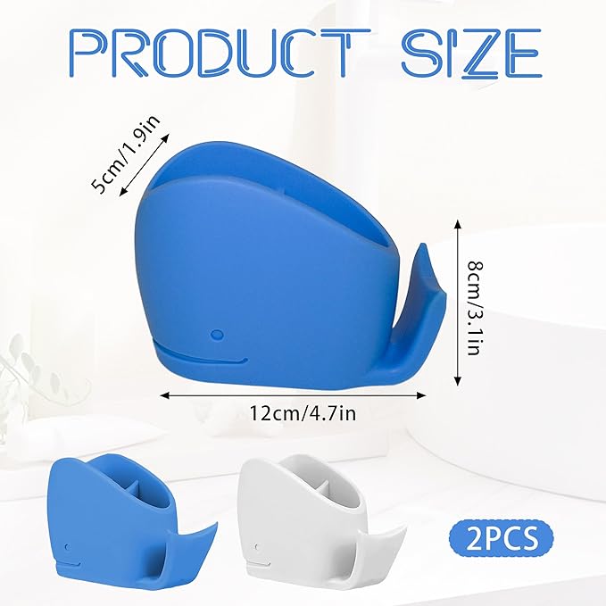 2PCS Kids Toothbrush Holder, Cute Whale Silicone Toothbrush Holder for Bathrooms, Blue and White, Toothbrush and Toothpaste Storage Box, Fun Kids Ocean Bathroom Decor Animal Toothbrush Holde