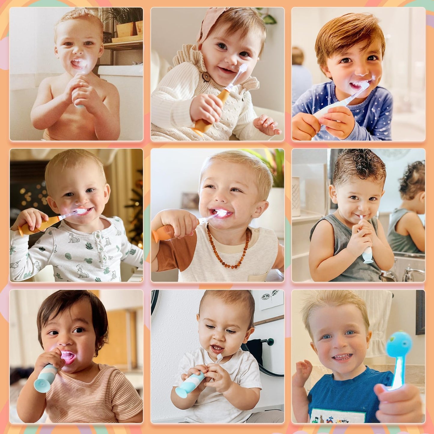 Papablic Toddler Sonic Electric Toothbrush for Ages 1-3 Years, Baby Electric Toothbrush with Cute Reindeer Cover and Smart LED Timer, 2 Brush Heads (Ruby)