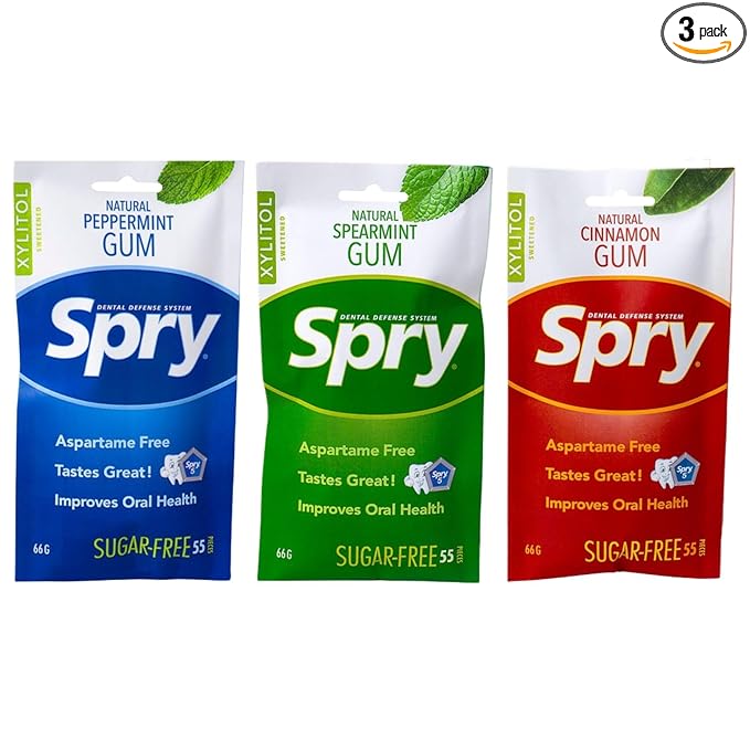Spry On The Go Fresh Natural Xylitol Chewing Gum Dental Defense System - Aspartame-Free, Sugar-Free, Non-GMO (Variety, 55 Count - Pack of 3)